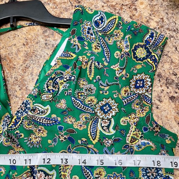 DR2 Paisley Print V-Neck Cap Sleeve Mini Dress in Green Size M - Picture 10 of 11
